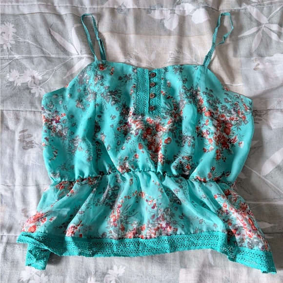 Iris Basic Teal Floral Women's Top - Picture 2 of 13